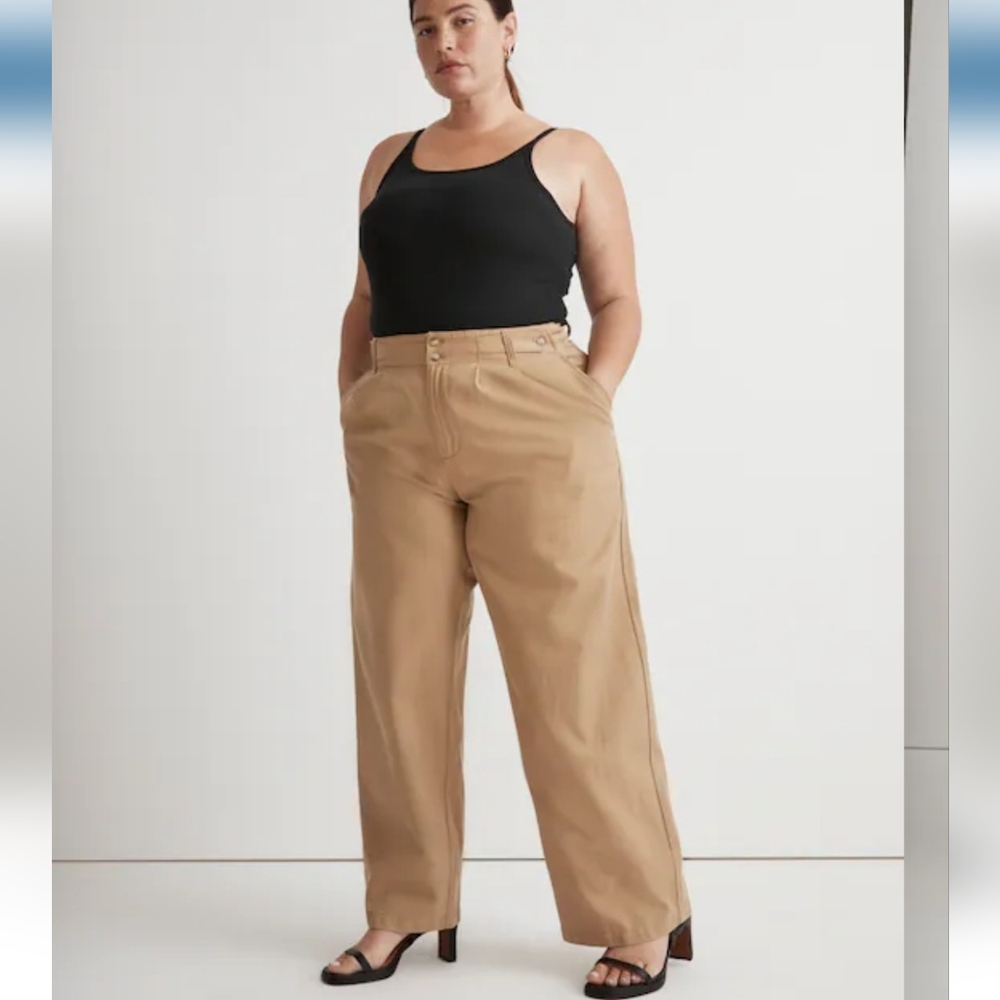 NWT Madewell Harlow Wide-Leg Pant in Drapey Twill Khaki Size 16W
